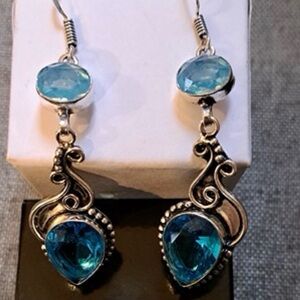 Blue earrings dangle sterling silver